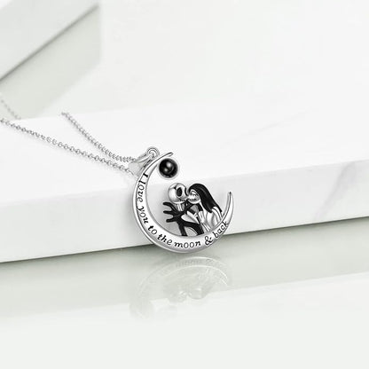 LILALO Christmas Gifts Nightmare Necklace Sterling Silver Abalone Shell Crystal Jack and Sally Necklace Jack Skellington Skull Jewelry Skull Necklaces for Women