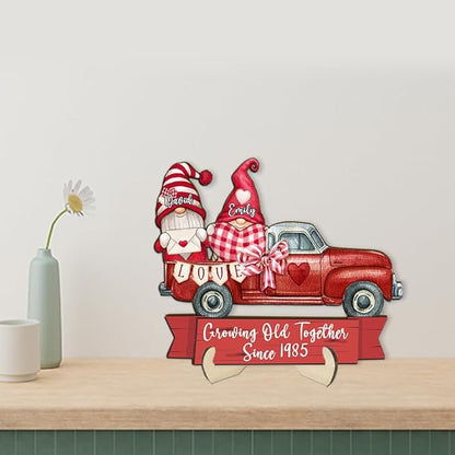 Growing Old Together Gnomes Wooden Plaque, Personalized Gifts for Him Her Wife, Custom Wood Sign Anniversary Couples Gift, Christmas Valentine Gift For Parents, Grandparents Decorations Sign 23