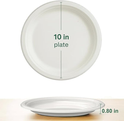 TIRIA Compostable Paper Plates 10 Inch [175 Pack], Biodegradable Sturdy Heavy Duty Paper Plates Bulk, Eco-Friendly Disposable Dinnerware for Parties, Lunch, Events, Picnics, Christmas & Thanksgiving