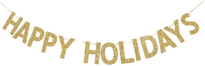 Happy Holidays Banner, Gold Gliter Paper Sign Christmas Banner Decorations/Holiday/Ne Year Decorations