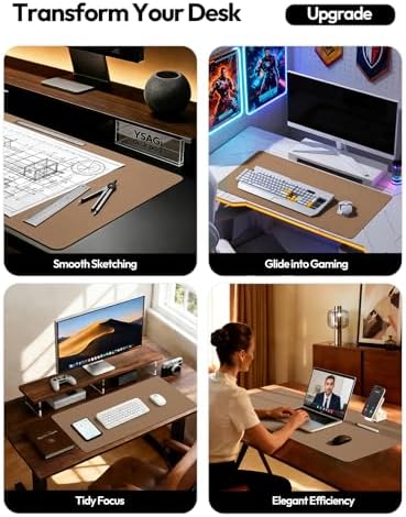 YSAGi Leather Desk Pad Protector, Office Desk Mat, Large Mouse Pad, Non-Slip PU Leather Desk Blotter, Laptop Desk Pad, Waterproof Desk Writing Pad for Office and Home (Khaki,55" x 24")