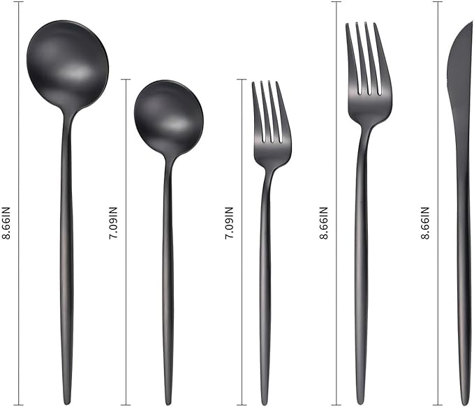 5-Piece Black Silverware Set, Matte Black Stainless Steel Flatware Utensils, Modern Cutlery Set for 1-2 People, Dishwasher Safe, Matte Finish,Anti-Fingerprint Stainless Steel