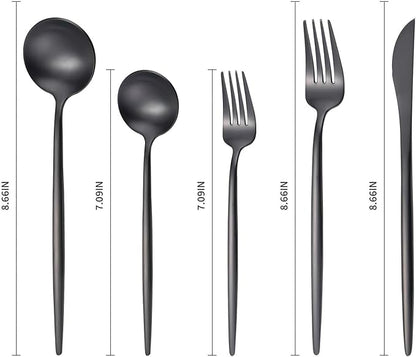 5-Piece Black Silverware Set, Matte Black Stainless Steel Flatware Utensils, Modern Cutlery Set for 1-2 People, Dishwasher Safe, Matte Finish,Anti-Fingerprint Stainless Steel