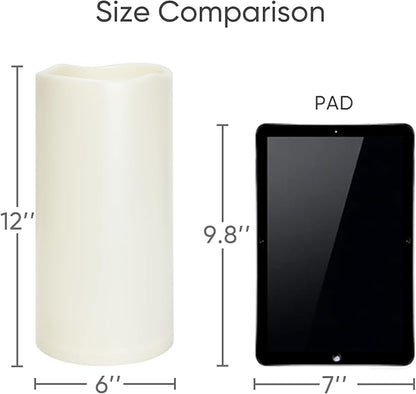 Homemory 6" x 12" Extra Large Outdoor Waterproof Candle with Auto 6-Hour Timer, Ivory Plastic Made, Long Last for Half A Year