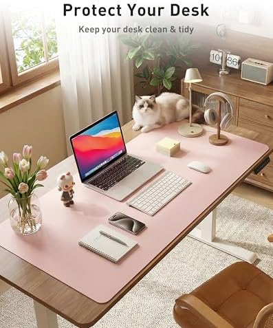 Aothia Faux Leather Desk Mat - Large Mouse Pad, Non-Slip PU Leather Blotter, Waterproof Writing Surface for Office and Home (Fairy Pink, 63" x 17")