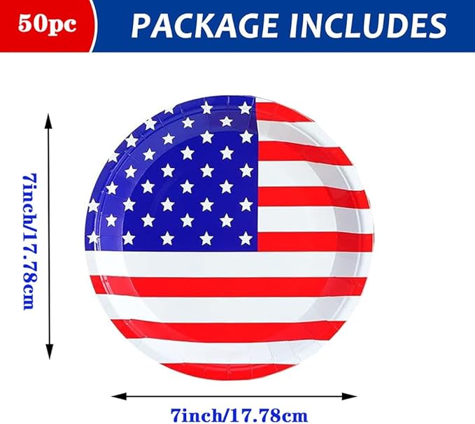 50Pcs 4th of July Paper Plates,4th of July Themed American Flag Patriotic Party Supplies,7inch American Flag Paper Plates,for Patriotic Party Veterans Memorial Day 4th of July Independence Day Decor