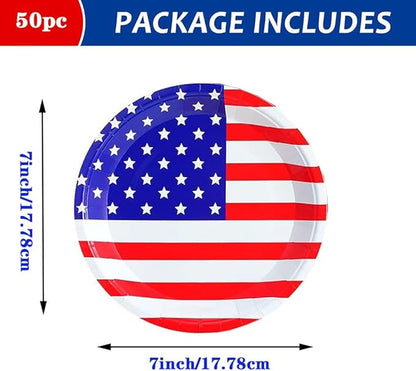 50Pcs 4th of July Paper Plates,4th of July Themed American Flag Patriotic Party Supplies,7inch American Flag Paper Plates,for Patriotic Party Veterans Memorial Day 4th of July Independence Day Decor