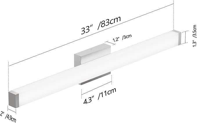 Modern LED Bathroom Vanity Light 32.7 Inch Square with Brushed Nickel Finish Dimmable 18W 6000K Cool White Wall Bar Fixture Over Mirror