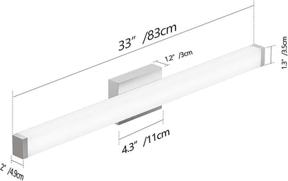 Modern LED Bathroom Vanity Light 32.7 Inch Square with Brushed Nickel Finish Dimmable 18W 6000K Cool White Wall Bar Fixture Over Mirror
