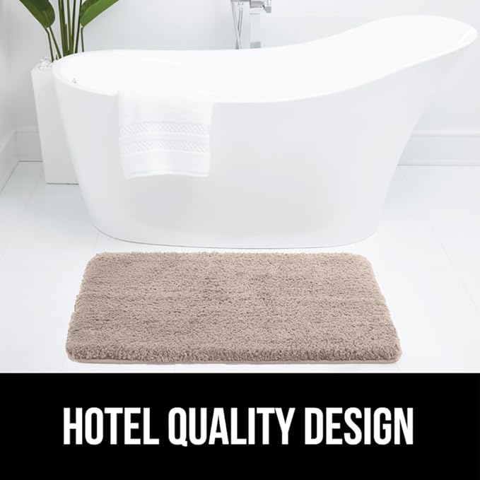 GORILLA GRIP Bathroom Rugs, 60x24, Ultra Soft Absorbent Mat, Thick Plush Bath Rug, Machine Washable, Microfiber Quick Dry, Mats for Shower, Bathtub and Floor, Home Decor Accessories, Beige
