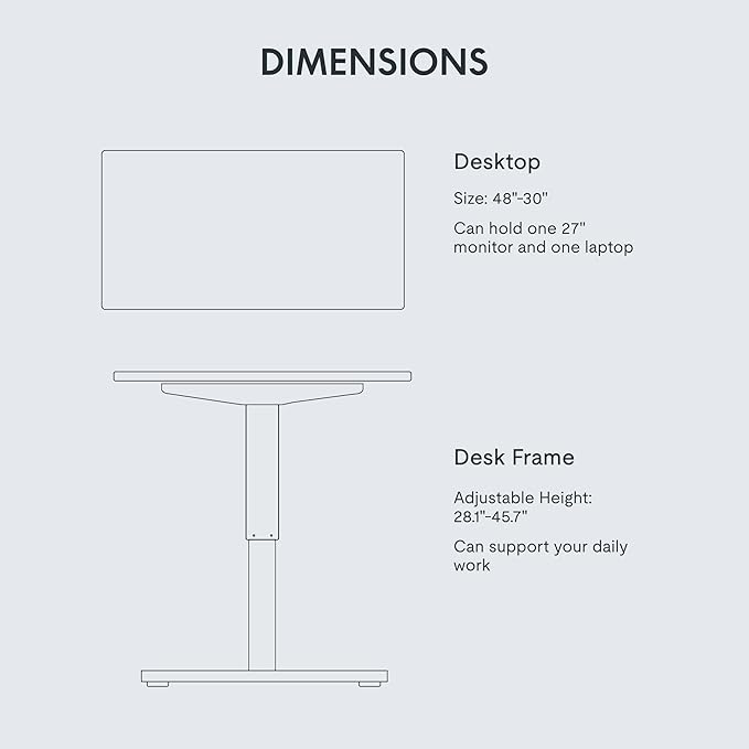 FLEXISPOT EN1 One-Piece Standing Desk with 1-Inch Thick Desktop, 48"x30" Electric Height Adjustable Desk for Home Office & Multi-Device Workstations, Marble Gray