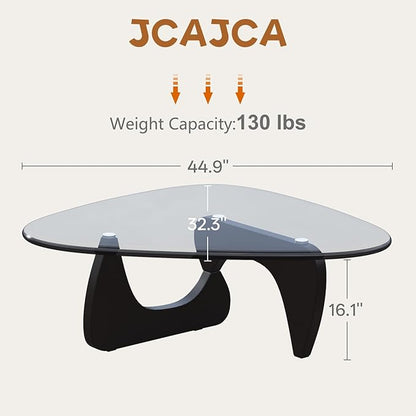 Coffee Table for Living Room Mid Century Modern Center Small Table with Glass Top and Wood, Black Transparent(45 Inch)