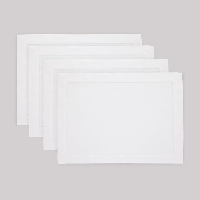 Solino Home Linen White Placemats Set of 4 - 100% Pure Linen Placemats 14 x 19 Inch for Fall, Autumn, Winter, Christmas, Holiday, New Year - Fete
