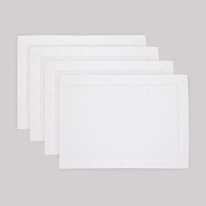 Solino Home Linen White Placemats Set of 4 - 100% Pure Linen Placemats 14 x 19 Inch for Fall, Autumn, Winter, Christmas, Holiday, New Year - Fete