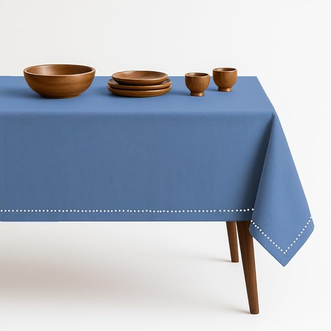 Sky Blue Cotton Tablecloth, Table Cloth 52x70 Inch, Fits 4-6 Seats, Soft, Durable, Washable, Wrinkle Resistant, Rectangle Table Cover for Dining, Baby Showers, Spring Celebrations