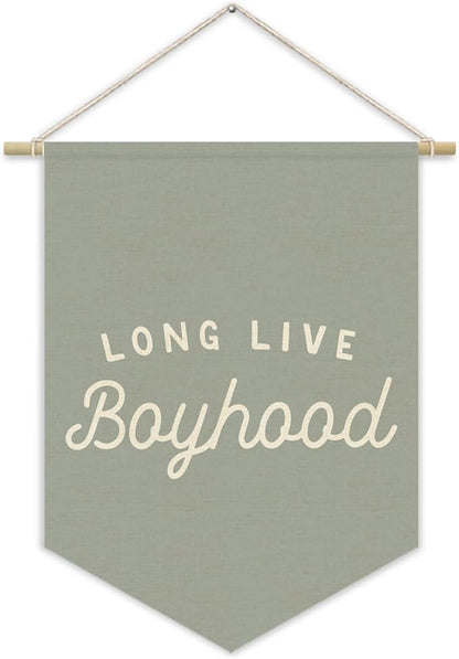 Blue Boy Room Decor,Long Live Boyhood Canvas Banner Nursery Playroom Wall Decor for Boys Bedroom Toddler Decorations Teen Boy Room Decor,Playroom Decor Wall Hanging Flag 15x11 Inch（Haze Blue)