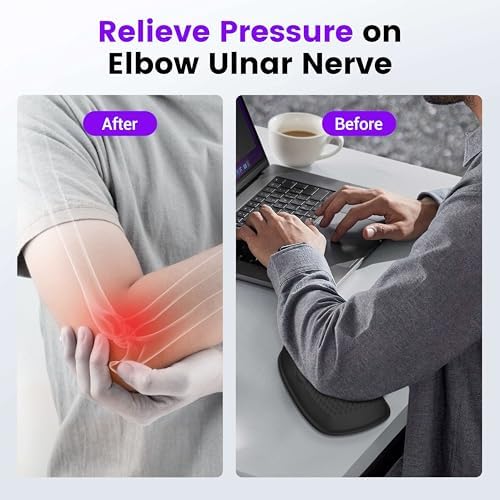 MEKASS Elbow Pad for Desk, Large Size Memory Foam Elbow Rest Padding with Non-Slip, Ergonomic Desk Edge Cushion, Armrest Pad Wrist Rest Comfort Support for Office Home (1 Pcs Black)