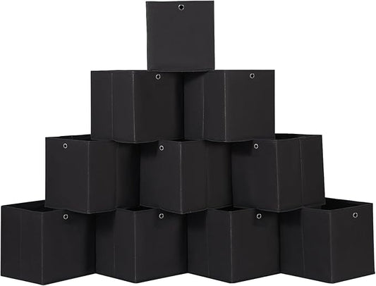 Foldable Storage Cubes Bins ,11 Inch Cloth Storage Cube Fabric Storage Box Cubes Organizer Baskets with Handles for Home Organizer Set of 10 (Black)