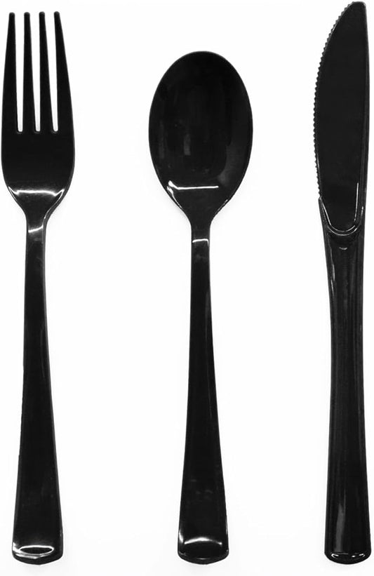 150 Pack Black Plastic Silverware Includes 50 Black Plastic Forks, 50 Knives, 50 Spoons for 2025 Graduation Party, Birthday, Barbecue, Picnic