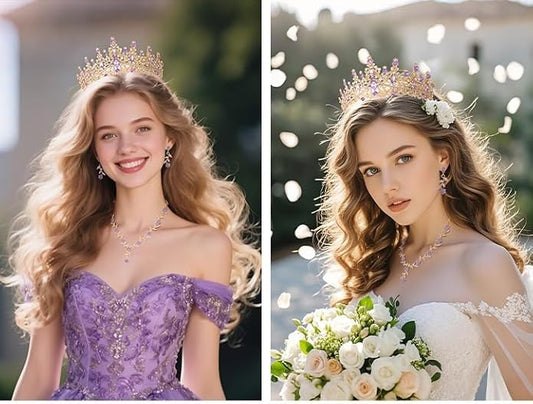 Kamirola Tiaras and Crowns for Women,Tiaras Earrings Necklace, Crystal Bridal Jewelry Set (TR48)
