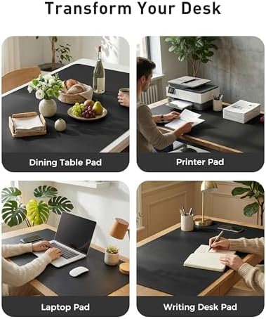 Aothia Faux Leather Desk Mat - Large Mouse Pad, Non-Slip PU Leather Blotter, Waterproof Writing Surface for Office and Home (Black, 42" x 17")