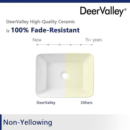 Rectangle Vessel Sink, Deervalley DV-1V0048 Liberty 16" x 12'' White Bathroom Sinks Ceramic Above Counter Sink Bowl