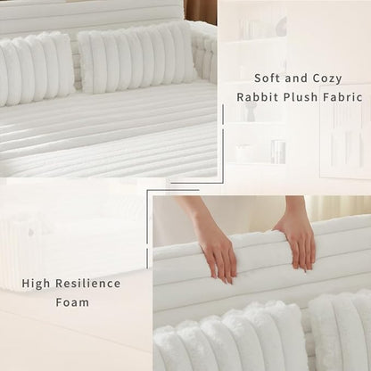 68" Corduroy Convertible Sofa Bed with USB, Storage Armrests & Pillows – 3-in-1 Foldable Sleeper Chair Floor Couch for Living Room, Bedroom, Guest Room (ZY-1109-White)