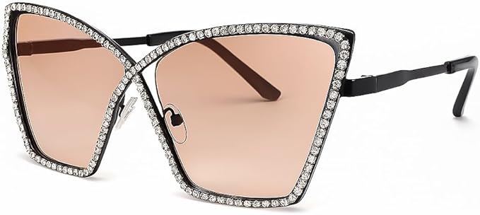 bullabulling Vintage 90s Rimless Rhinestone Sunglasses Fashion Rhombus Crystal diamond Y2K Candy Color Cat Eye Party Glasses