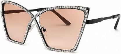 bullabulling Vintage 90s Rimless Rhinestone Sunglasses Fashion Rhombus Crystal diamond Y2K Candy Color Cat Eye Party Glasses
