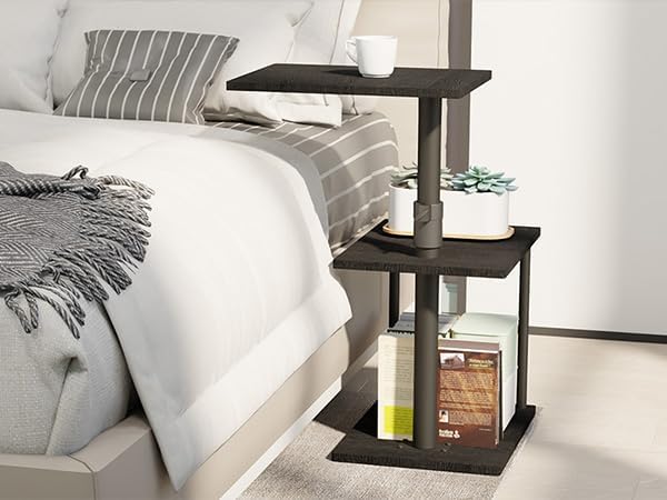 Swivel Side Table for Couch Arm, Adjustable C End Table for Recliner or Bed, Tv Trays with Storage Shelf for Small Spaces Small Nightstand Table for Living Room, Bedroom，2pc