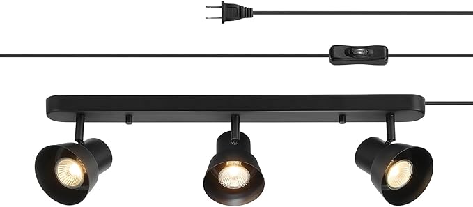 GLOBE Electric 64000115 22" 3-Light Plug-in Track Lighting, Matte Black, Adjustable Pivoting Heads, 15-Foot Cord, in-Line on/Off Rocker Switch, Modern Ceiling Light Fixture for Apartments or Renters