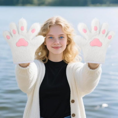 Faux fur wolf paw gloves with non-slip cat pad three-piece set, suitable for cosplay, Christmas, and Halloween party costumes