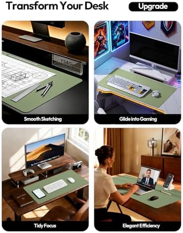 YSAGi Leather Desk Protector, Office Mat, Large Mouse Mat, Non-Slip PU Leather Blotter, Laptop Desk Mat, Waterproof Writing Pad for Office and Home(Bamboo Green, 63" x 17.2")