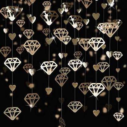 52 Ft Valentines Day Party Decorations Champagne Gold Heart Garland Hanging Paper Diamond Heart Streamer Banner for Engagement Bachelorette Bridal Shower Wedding Anniversary Mothers Day Birthday Party