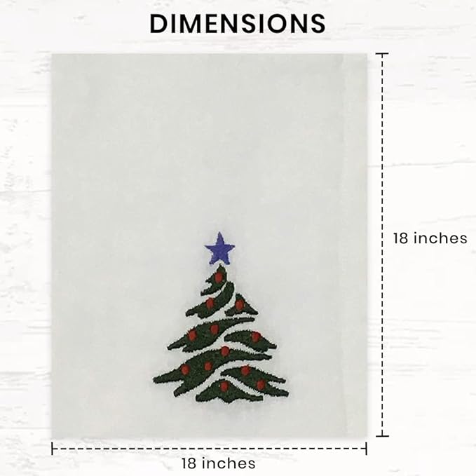 Christmas Cloth Napkins White Dining Table Dinner Napkins|Washable Cotton Napkins Easter Basket Decor|Christmas Tree Embroidered 18x18 in White Pk of 6 Cocktail Party Napkins