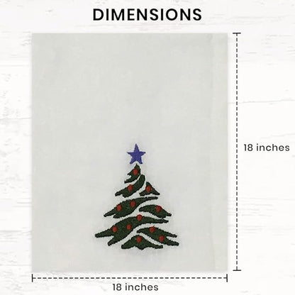Christmas Cloth Napkins White Dining Table Dinner Napkins|Washable Cotton Napkins Easter Basket Decor|Christmas Tree Embroidered 18x18 in White Pk of 6 Cocktail Party Napkins