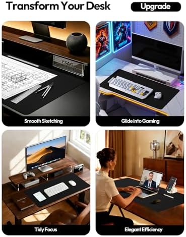YSAGi Leather Desk Protector, Office Mat, Large Mouse Mat, Non-Slip PU Leather Blotter, Laptop Desk Mat, Waterproof Writing Pad for Office and Home(Black, 63" x 24")