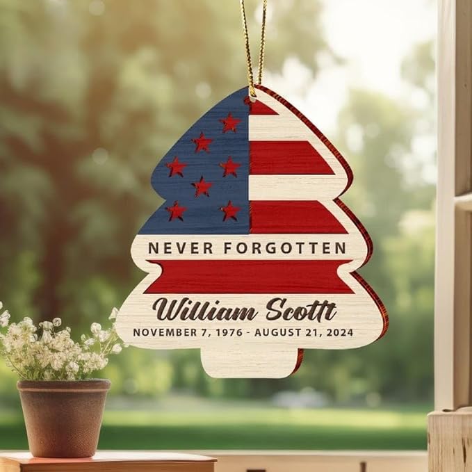 Custom Military Christmas Ornaments, Personalized Patriotic Christmas Tree Decorations, American Flag Ornament, Holiday Xmas Gifts for Veterans, Soldiers