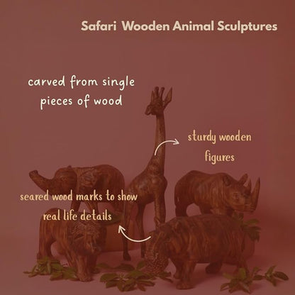 Large Wood Animal Sculptures, Giraffe, Hippo, Rhino, Lion, Elephant, Statues, Figurines, Home Decor Accents, Living Room, Office, Desk, Coffee Table, Book Shelf, Hand Carved, African, Brown