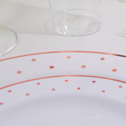 WELLIFE 350 PCS Rose Gold Plastic Plates, Disposable Rose Gold Plates, Includes: 50 Dinner Plate, 50 Dessert Plate, 50 Forks, 50 Knives, 50 Spoons, 50 Cups, 50 Dot Napkins for Weddings and Party