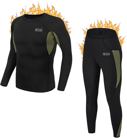 Men’s Thermal Underwear Set, Winter Fleece Lined Sport Long Johns Base Layer Quick Drying Thermo for Hunting Skiing