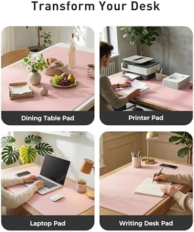 Aothia Faux Leather Desk Mat - Large Mouse Pad, Non-Slip PU Leather Blotter, Waterproof Writing Surface for Office and Home (Fairy Pink, 63" x 17")
