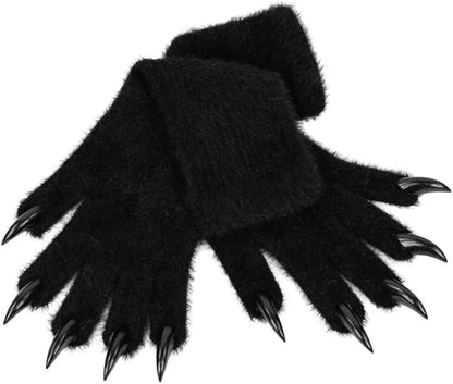 Faux fur wolf paw gloves with non-slip cat pad three-piece set, suitable for cosplay, Christmas, and Halloween party costumes