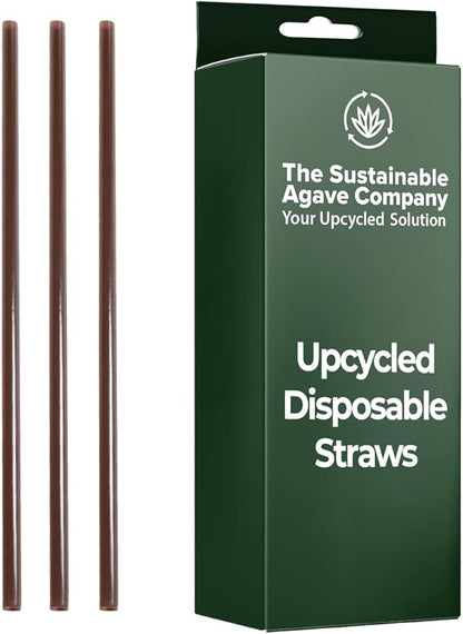 Sustainable Agave Co - Agave Fiber Unwrapped Drinking Straws - 100 Count - Plant-Based, Made With Upcycled Materials, Reusable - Brown, Regular, 8"