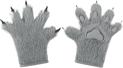 Faux fur wolf paw gloves with non-slip cat pad three-piece set, suitable for cosplay, Christmas, and Halloween party costumes