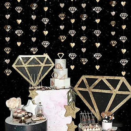 52 Ft Valentines Day Party Decorations Champagne Gold Heart Garland Hanging Paper Diamond Heart Streamer Banner for Engagement Bachelorette Bridal Shower Wedding Anniversary Mothers Day Birthday Party