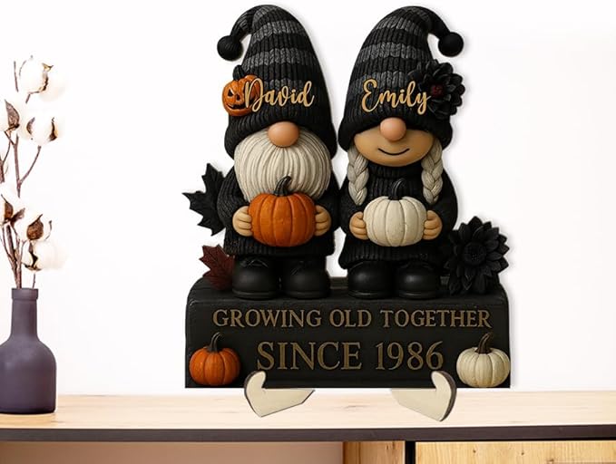 Growing Old Together Gnomes Halloween Wooden Sign, Gifts for Him Her Wife Husband, Personalized Plaque Couples Gift, Valentine Christmas Gift For Parents, Grandparents Gothic Decorations Sign 35