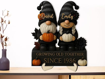 Growing Old Together Gnomes Halloween Wooden Sign, Gifts for Him Her Wife Husband, Personalized Plaque Couples Gift, Valentine Christmas Gift For Parents, Grandparents Gothic Decorations Sign 35
