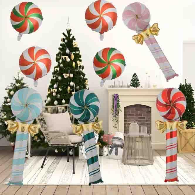 Christmas Ballooons Set Lollipop Windmill Balloons Colorful Candy Cane Swirl Balloons for Christmas-Themed Party Birthday Party Supplies Decorations 8 PCS