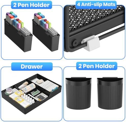 OPNICE Desk Organizer, 6-Tier Desktop File Organizer with Drawer and Pen Holders, Office Desk Accessories, File Sorters, Workspace Organizers for Office Supplies(Black)